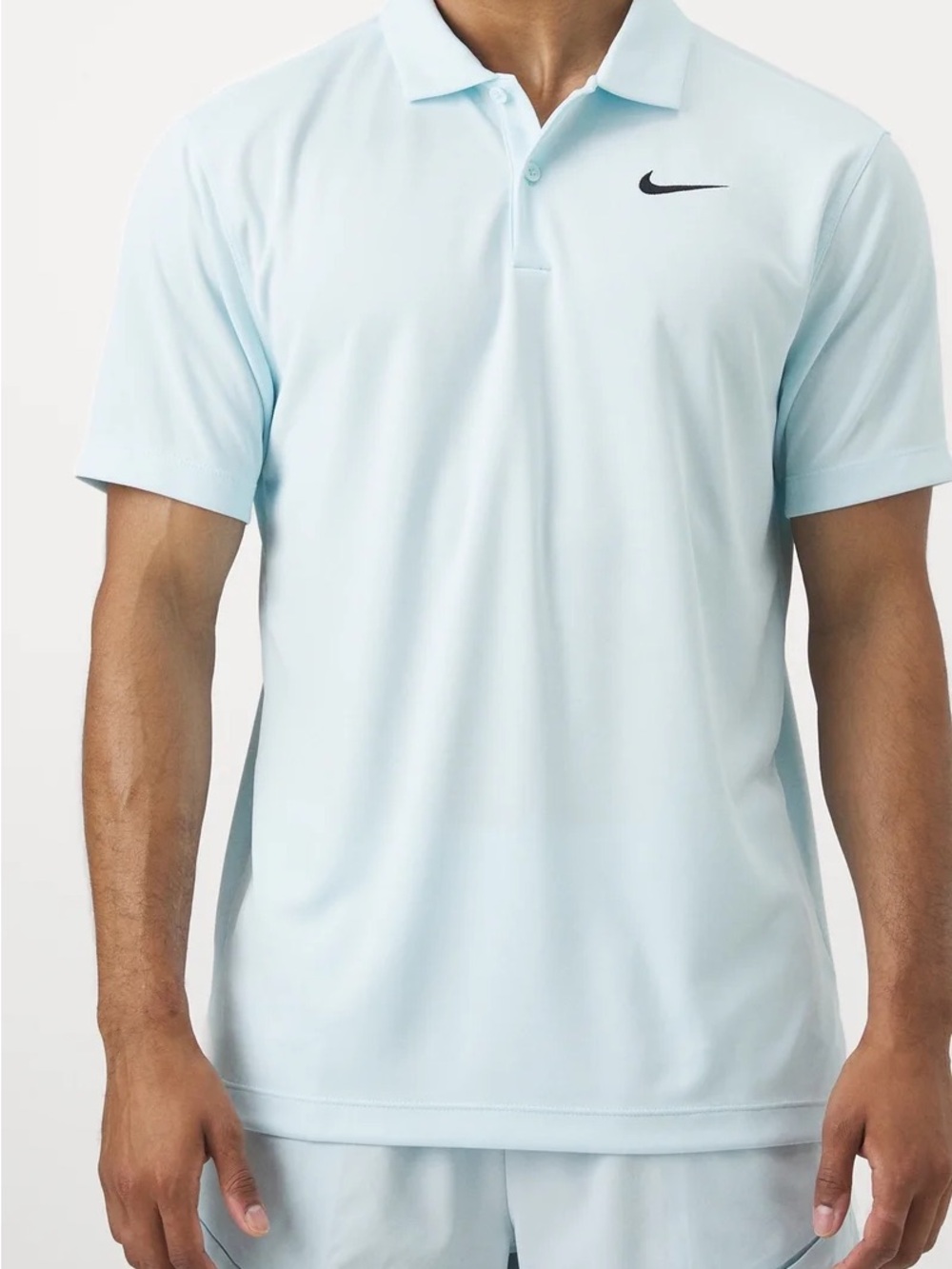 Nike Men’s Pale Blue Dri-FIT Polo Shirt with Black Swoosh